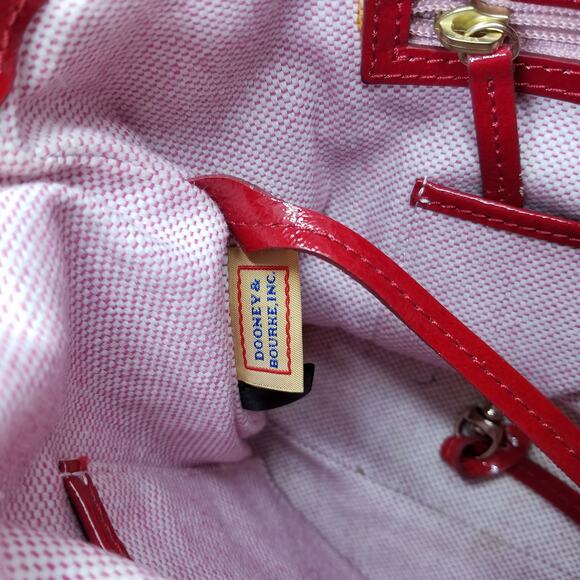 DOONEY & BOURKE Dillen Pocket Satchel Cherry Patent Leather Gold Crossbody Strap - Picture 12 of 16